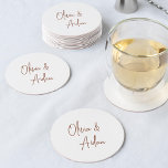 Rost | Modern handskriven Bröllop Underlägg Papper Rund<br><div class="desc">Designad för att matcha våra Modern Handwriter-bröllopsinbjudningar. En vacker typografisk utformning med minimalistisk känsla,  med namn i det moderna terracotta-rust-handskript.</div>