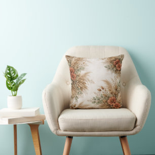 Rost Orange Boho Pampas Skörde Bouquet Kudde