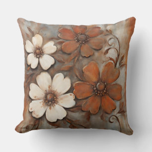 Rost Orange Grå Brun Modern Blomma Kudde