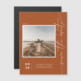 Rost Orange | Modern Minimal Spara Datum Foto Magnetisk Inbjudningskort