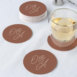 Rost | Oversifierat skript Monogram Bröllop Underlägg Papper Rund