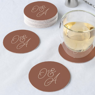 Rost   Oversifierat skript Monogram Bröllop Underlägg Papper Rund