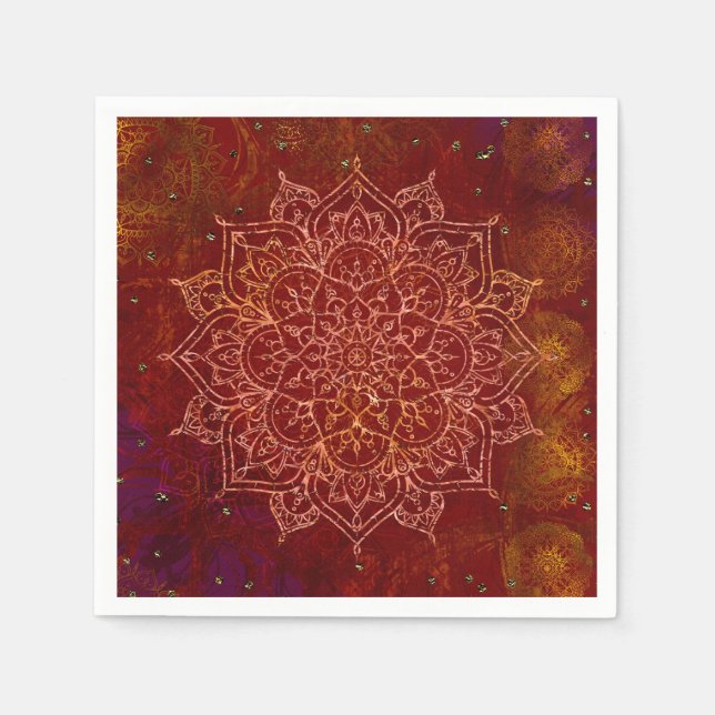 Rost Röd Mandala Guld Glam Modern Chic Pappersservett (Framsidan)