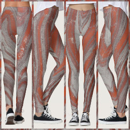 Rost Röd och Grå Naturlig Vågig Abstrakt Leggings