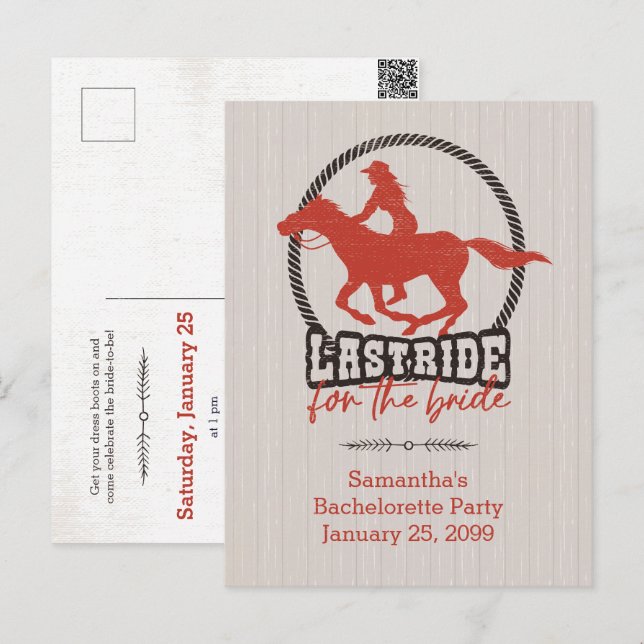 Rost Röda Sista Ridturen För Bruden Vykort (Fram/baksida)