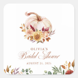 Rost Terrakotta Blommig Pampasgräs och Pumpa Fyrkantigt Klistermärke