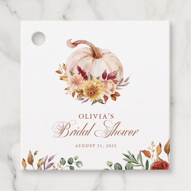 Rost Terrakotta Blommig Pampasgräs och Pumpa Gåvor Etiketter (Framsida)