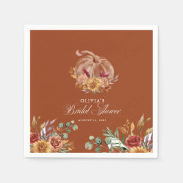 Rost Terrakotta Blommig Pampasgräs och Pumpa Pappersservett