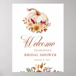 Rost Terrakotta Blommor Pampasgräs och Pumpa Poster