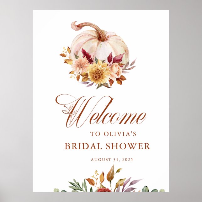 Rost Terrakotta Blommor Pampasgräs och Pumpa Poster (Framsidan)