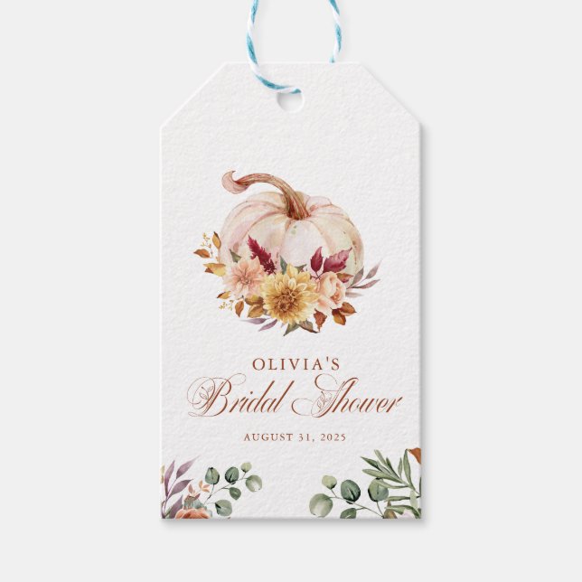 Rost Terrakotta Blommor Pampasgräs och Pumpa Presentetikett (Framsidan)