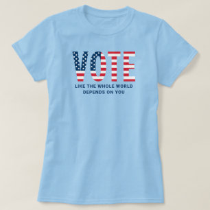 Rösta amerikansk flagga blå kvinnlig patriotisk t shirt