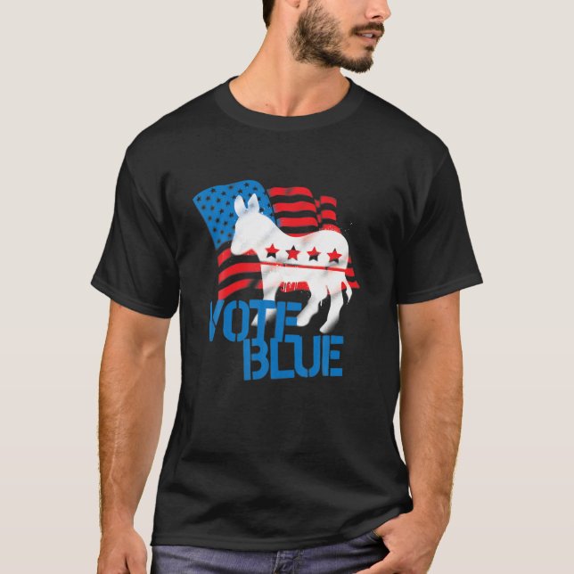 Rösta blå demokrat Donkey American Flagga T Shirt (Framsida)