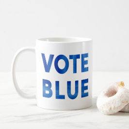 Rösta blå text med fet vattenfärg politisk kaffemugg