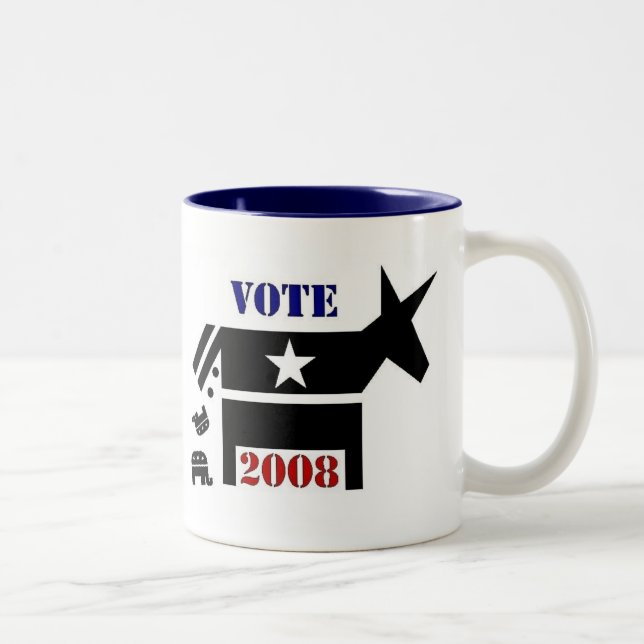 RÖSTA DEMOKRATEN I KAFFEMUGGEN 2008 Två-Tonad MUGG (Höger)
