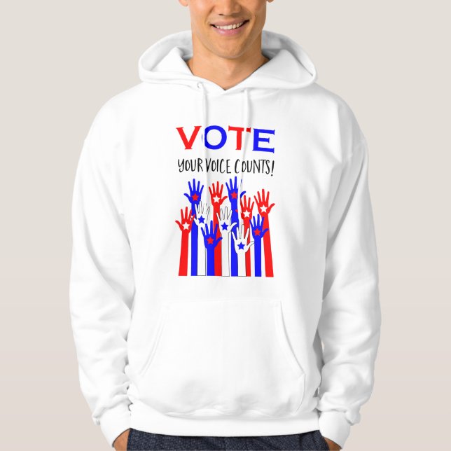 Rösta! Din röst räknas! Patriotic händer stars Hoodie (Framsida)