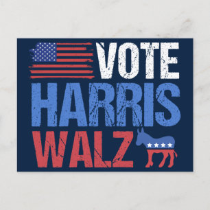 Rösta Harris Walz Demokrat Åsna Amerikansk Flagga Vykort