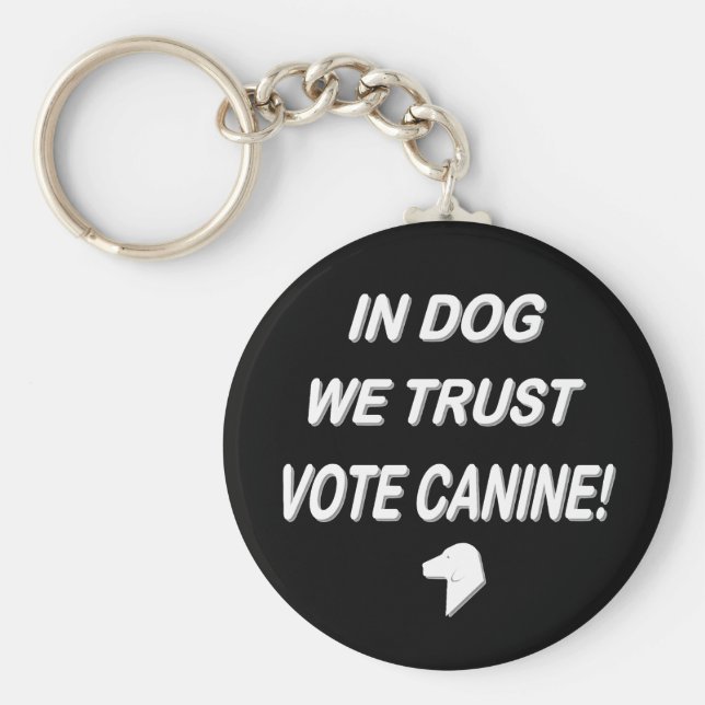 Rösta Hund med vit text Nyckelring (Framsidan)