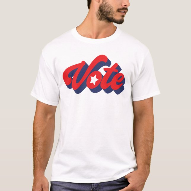 Rösta i Blå röda feta Brev T-shirt (Framsida)