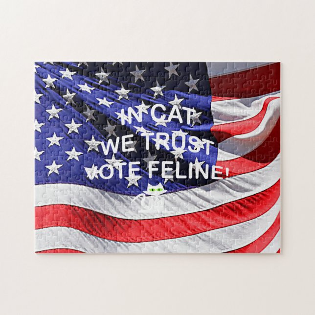 Rösta katt med American Flagga Puzzle Pussel (Horisontell)