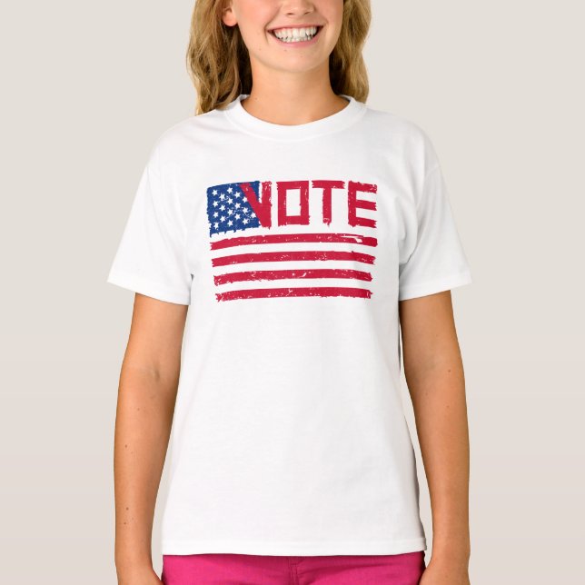 Rösta med rösträtt med USA:s Flagga. T-Shirt (Framsida)