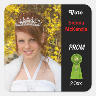 Rösta mig för Prom Queen (Grönt) Fyrkantigt Klistermärke