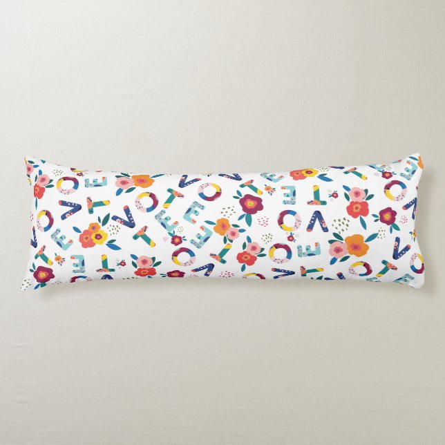 Rösta modern Blommigt i Orangen Grönt Rosa Blue Kroppskudde (Framsidan)