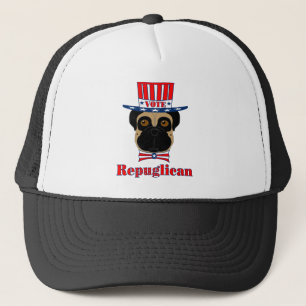 Rösta rePUGlican Funny Pug i Rött vitt blått Hat Keps