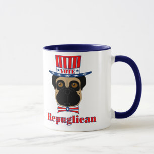 Rösta rePUGlican Funny Pug i Rött vitt blått Hat Mugg