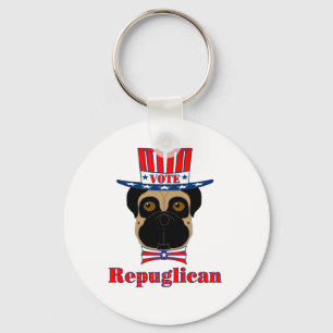 Rösta rePUGlican Funny Pug i Rött vitt blått Hat Nyckelring