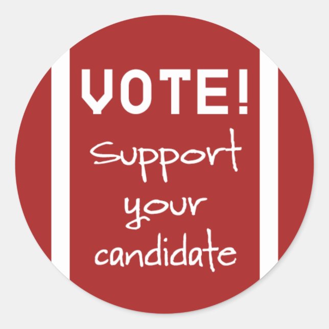 Rösta! Stödja din kandidat Runt Klistermärke (Framsida)