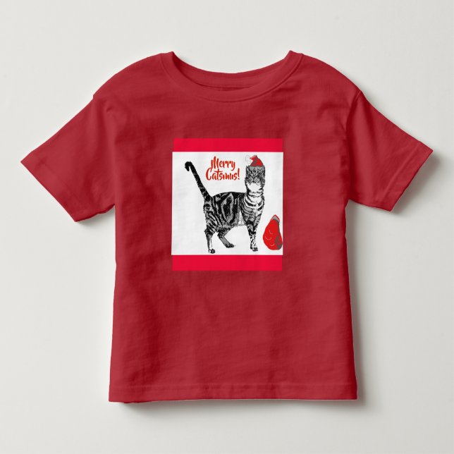 Röstabbig katt God Jul Kattröda Roliga Katter T Shirt (Framsida)