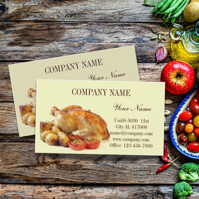Rostad catering för kycklingdeli shop middag visitkort (Roasted chicken deli shop diner catering business card)