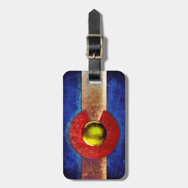 Rostad metallColorado flagga Bagagebricka (Vertikal Framsida)