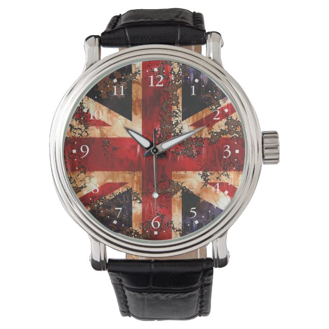Rostad patriotisk Storbritannien-flagga Armbandsur (Framsida)