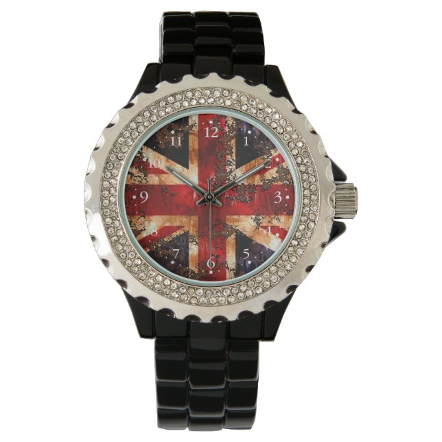 Rostad patriotisk Storbritannien-flagga Armbandsur (Framsida)