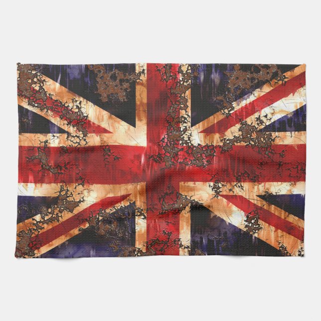 Rostad patriotisk Storbritannien-flagga Kökshandduk (Horisontell)