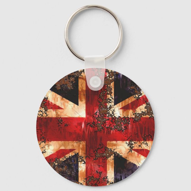 Rostad patriotisk Storbritannien-flagga Nyckelring (Framsida)