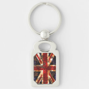 Rostad patriotisk Storbritannien-flagga Rektangulärt Silverfärgad Nyckelring