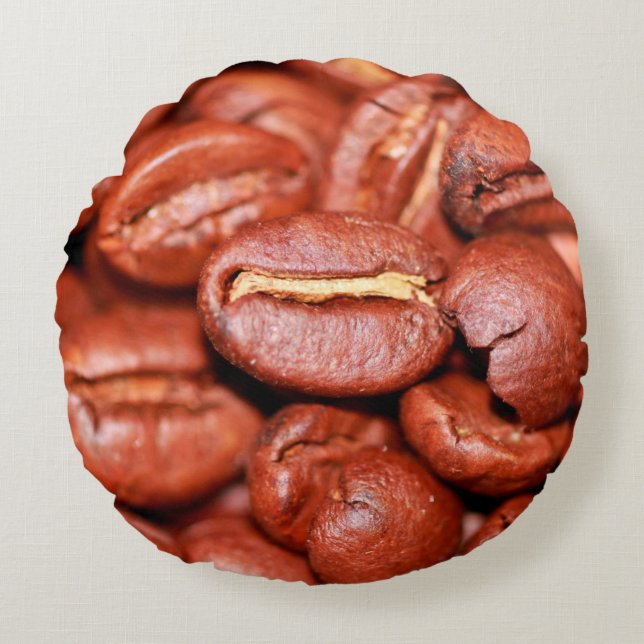 Rostade bruna kaffebönor rund kudde (Framsidan)