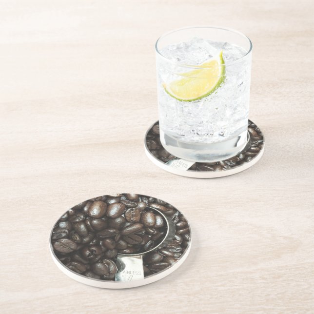 Rostade kaffebönor med fotfoto av Silver Scoop Underlägg (Sidan)