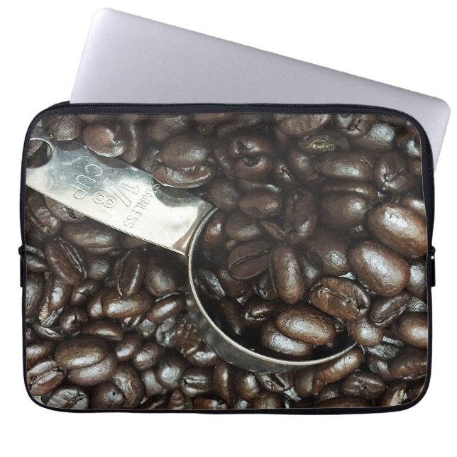 Rostade kaffebönor med silversked fotografi laptop sleeve (Framsidan)