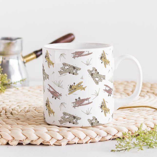 Röstande Art Deco dubbeldäckare - rött gult mönste Kaffemugg (Skapare uppladdad)