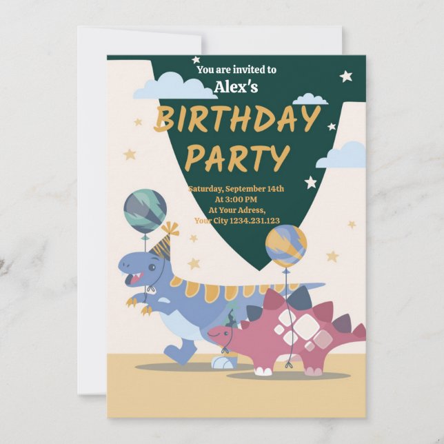 Röstande Dino-fest-inbjudningar: Roligt & Enkelt M Inbjudningar (Framsida)