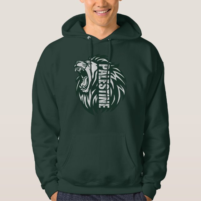 Röstande Lejon Palestina Hoodie -Styrka Motstånd (Framsida)