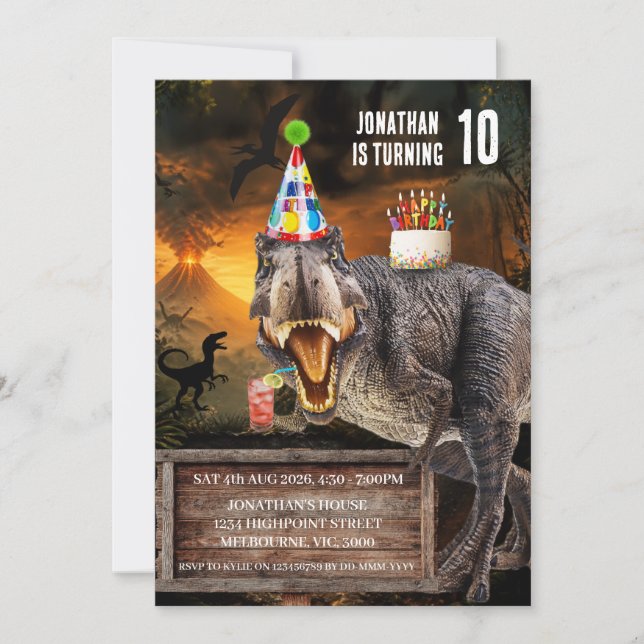 Röstande T-Rex Dinosaurie Födelsedagsfest Inbjudningar (Framsida)