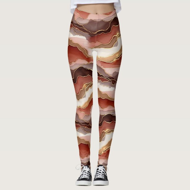 Rostbrun Guldmarmor Modern Leggings (Framsida)