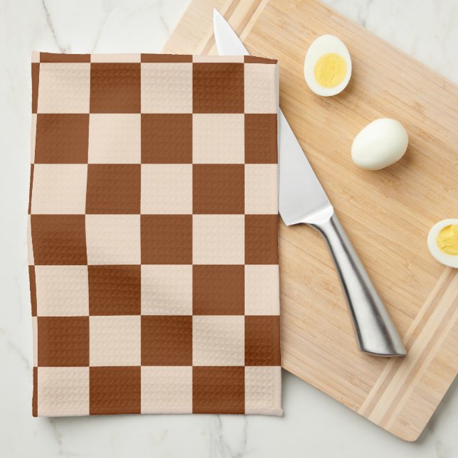 Rostbrun och beige schackbrädesmönster kökshandduk (Vikt i Fjärdedel)