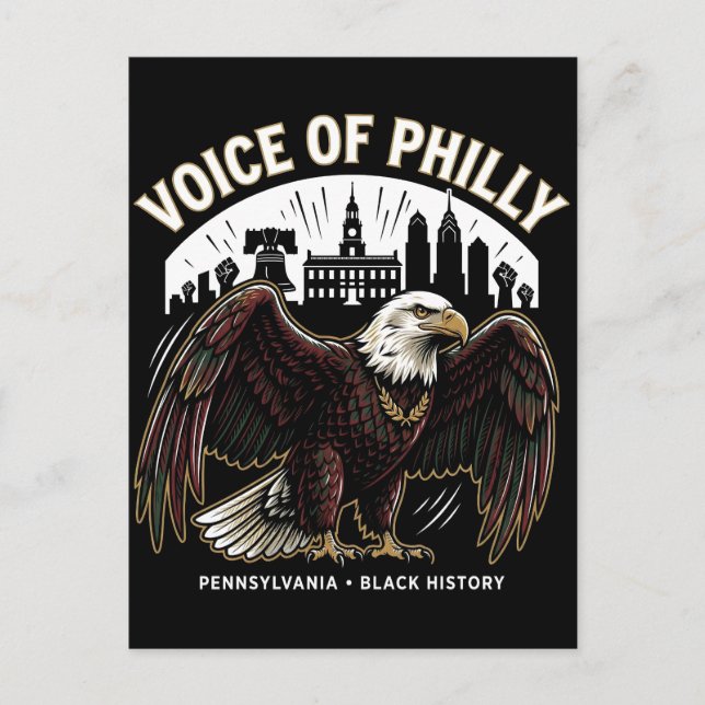 Rösten från Philly Kal Bald Eagle Svart Historia A Vykort (Framsida)