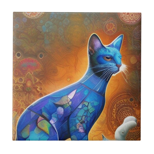 Röster från Cat Blue mosaic abstrakt kattunge Kakelplatta (Framsidan)